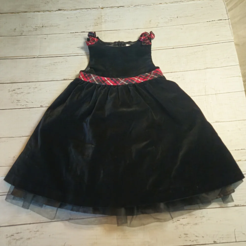 Gymboree Girls 3T Black Velvet‎ Red Plaid Holiday Christmas Dress Silk Trimmed